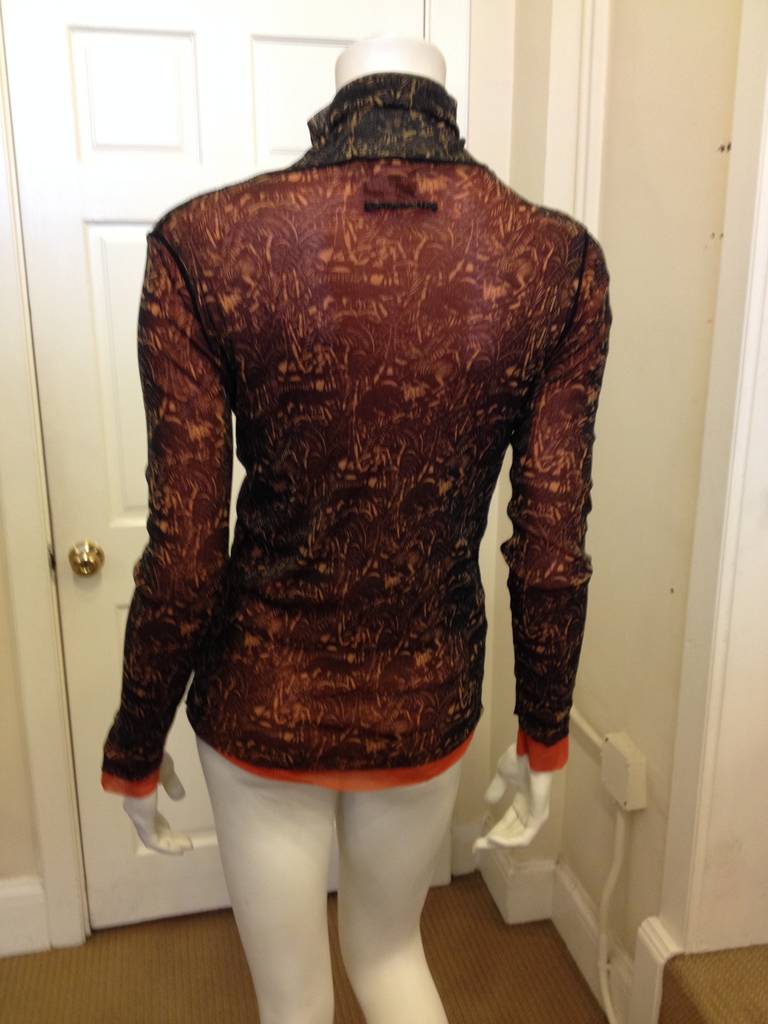 Jean Paul Gaultier Black and Red Patterned Mesh Turtleneck In Excellent Condition In San Francisco, CA