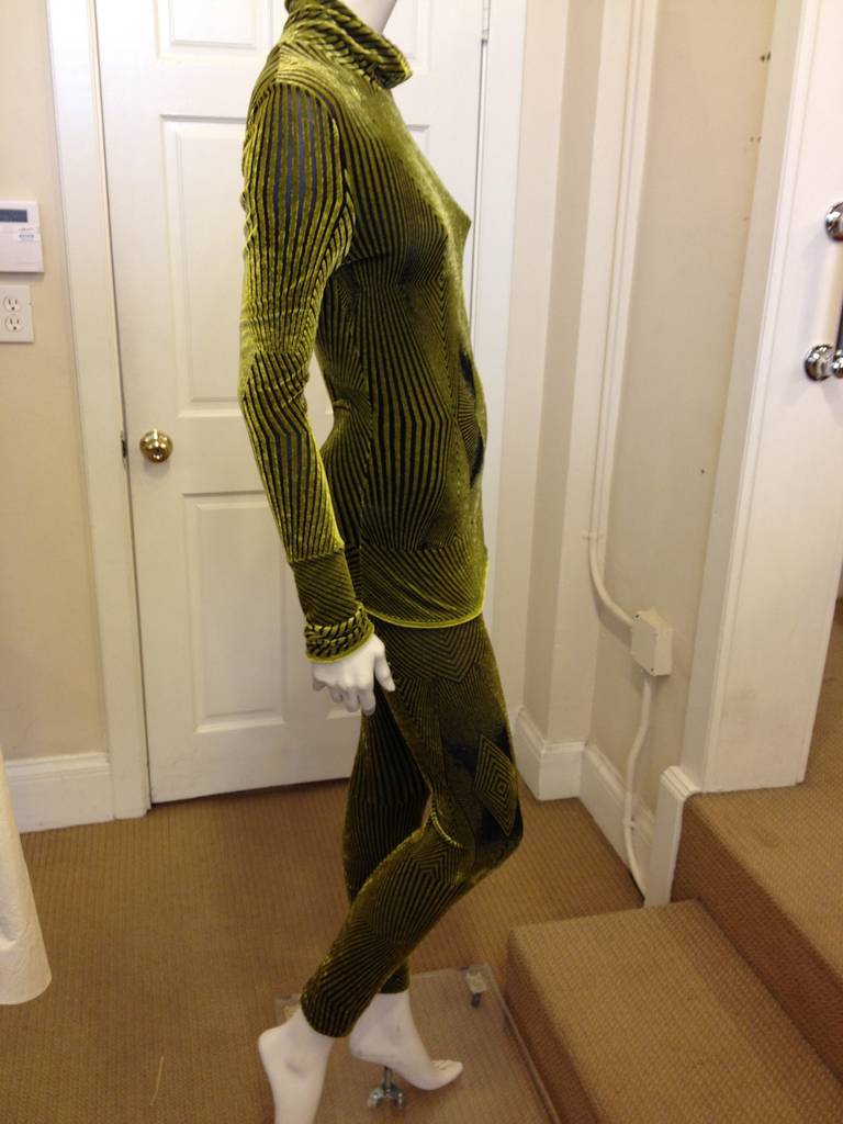 Roberto Cavalli Lime Green Velvet Burnout Suit In Excellent Condition In San Francisco, CA