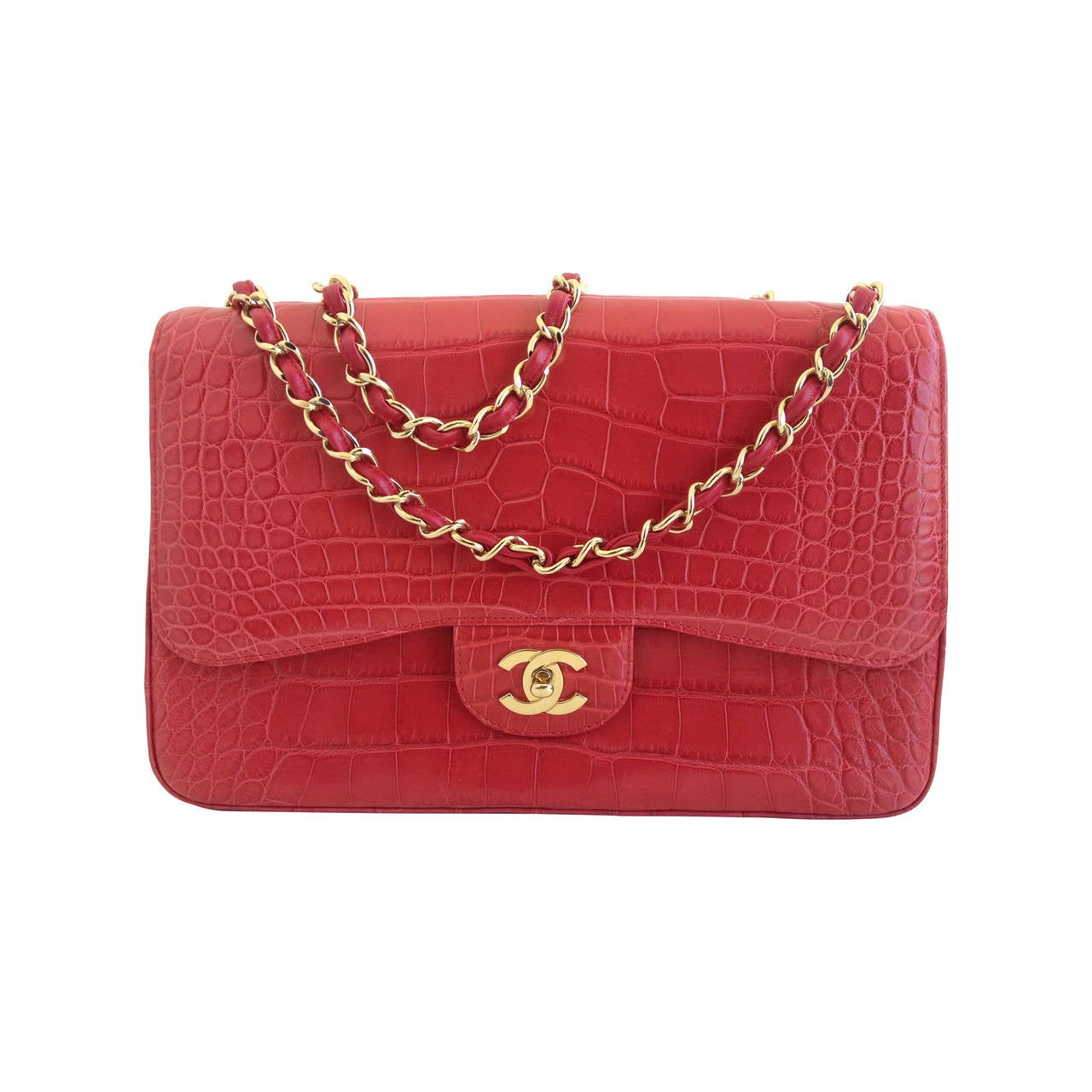 Chanel Red Alligator Jumbo Classic Single Flap Bag