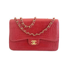 Chanel Red Alligator Jumbo Classic Single Flap Bag