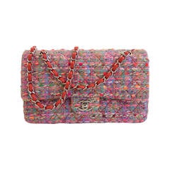 Chanel Hot Pink Tweed Small Classic Double Flap Bag
