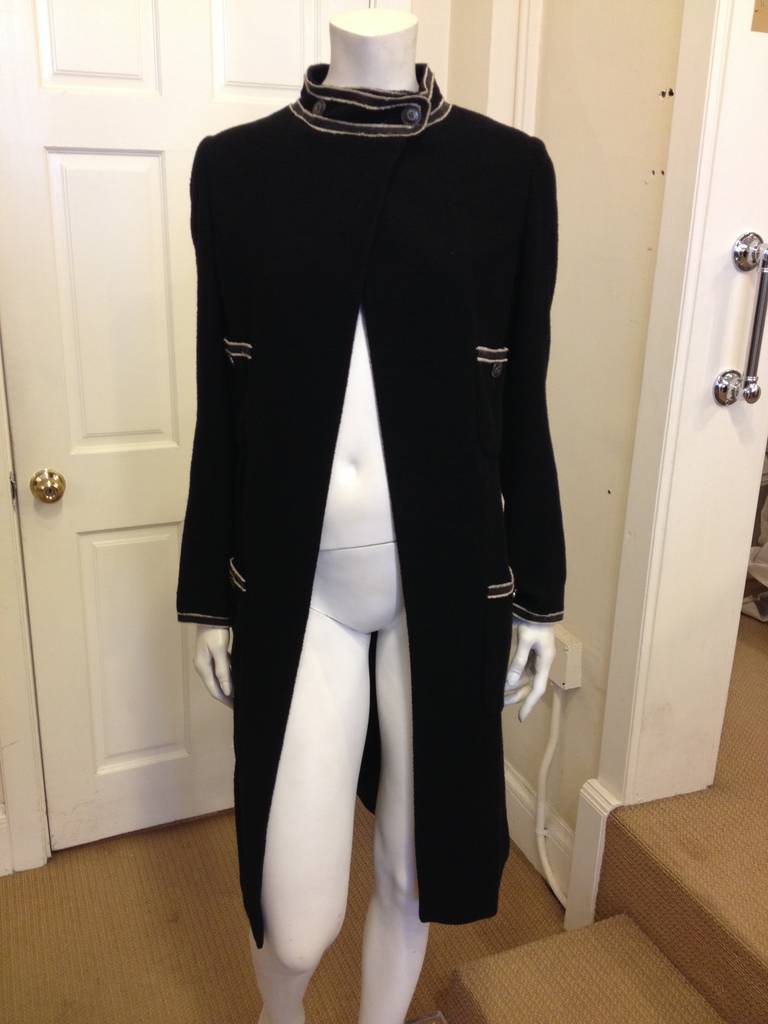 Chanel Black Silver Trimmed Coat In Excellent Condition For Sale In San Francisco, CA