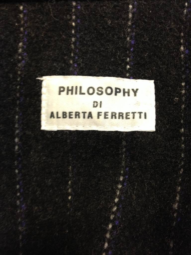 Alberta Ferretti Charcoal Pinstriped Wool Coat 1