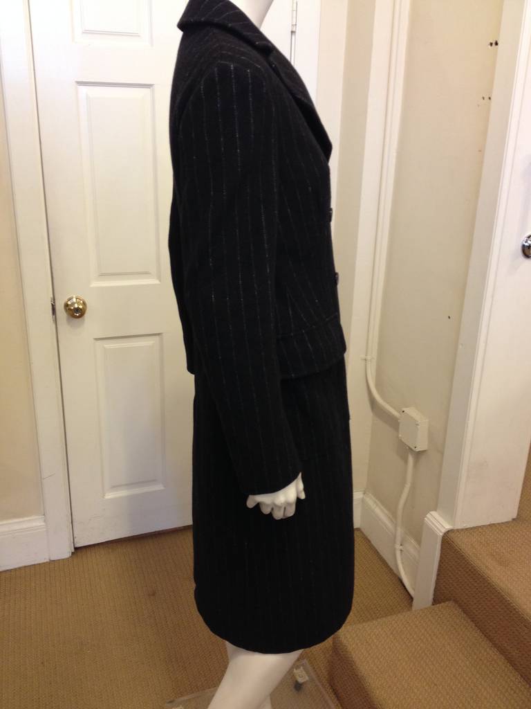 Alberta Ferretti Charcoal Pinstriped Wool Coat In Excellent Condition In San Francisco, CA