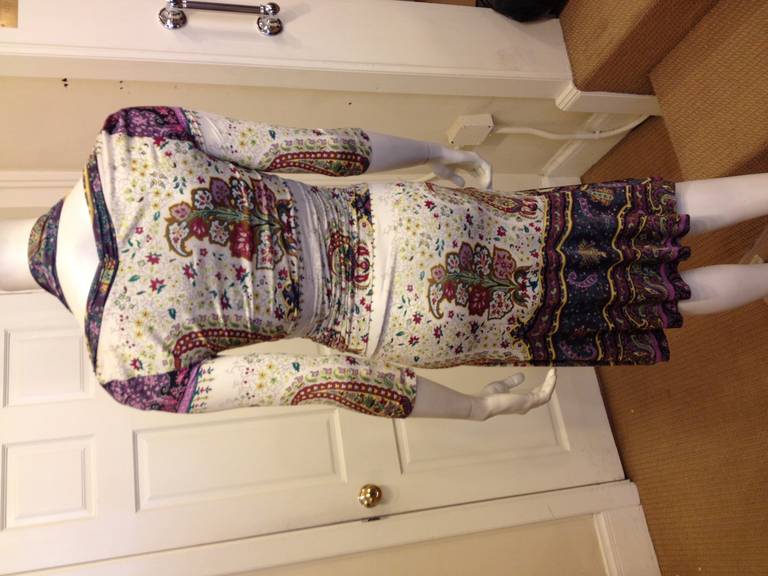 Etro Cream and Purple Paisley Dress In Excellent Condition In San Francisco, CA
