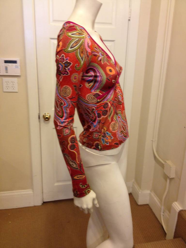 Etro Orange Floral Long Sleeve Top In Excellent Condition In San Francisco, CA