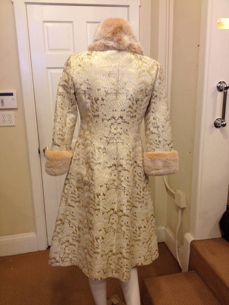 Dolce & Gabbana Gold Brocade Coat with Fur Collar In Excellent Condition In San Francisco, CA