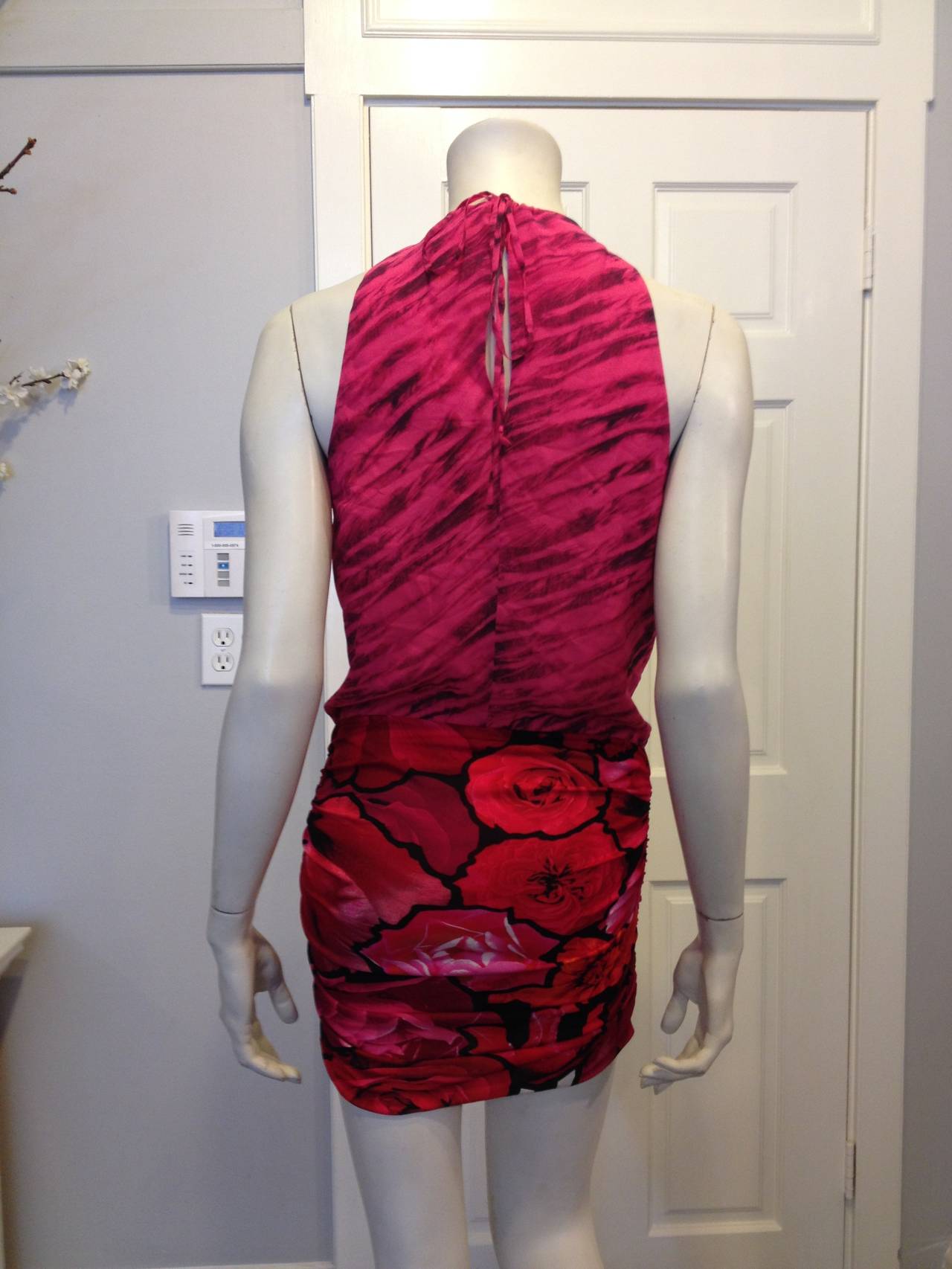 Roberto Cavalli Fuchsia and Red Floral Dress In Excellent Condition In San Francisco, CA