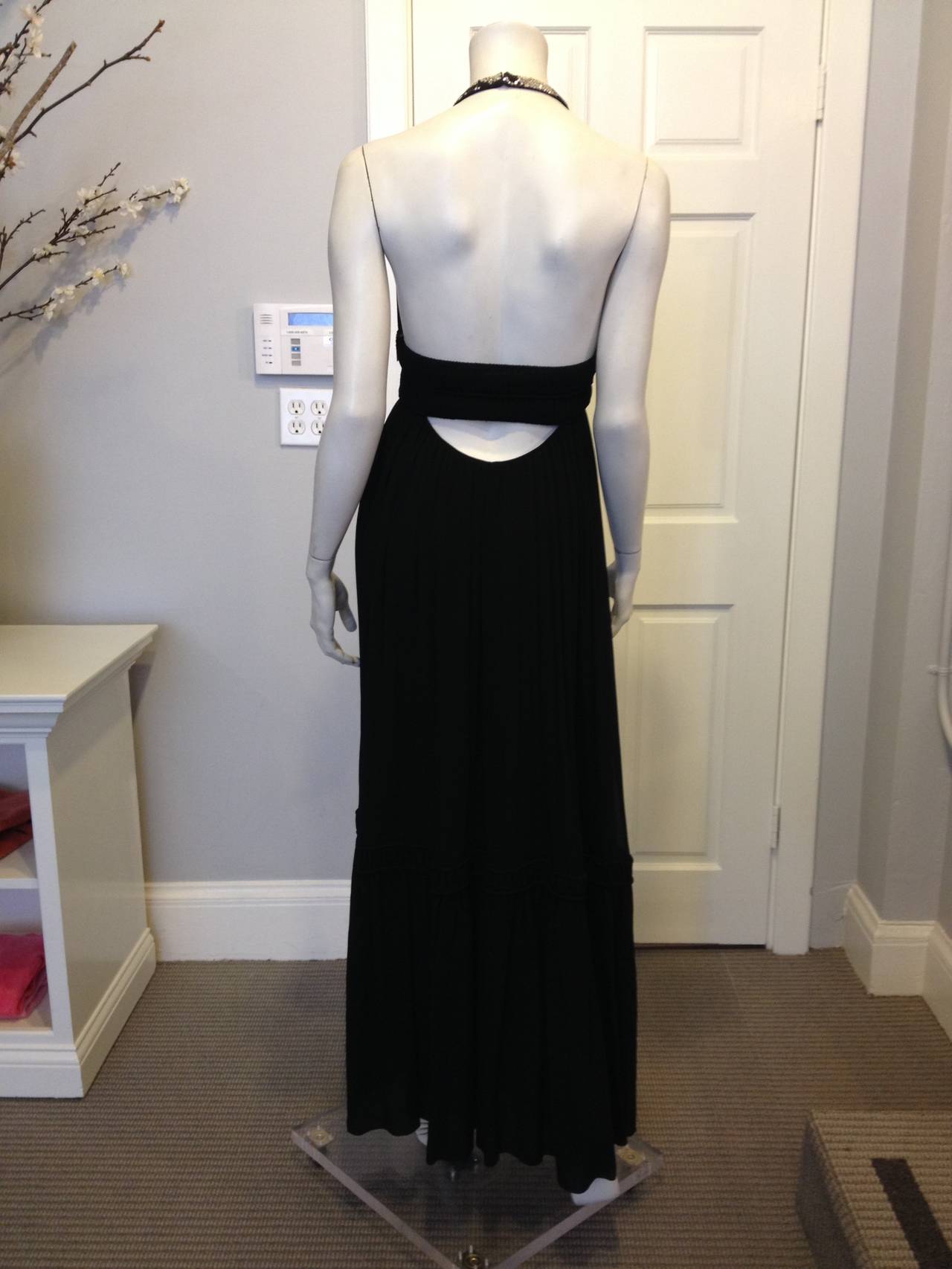 Roberto Cavalli Black Chiffon Gown with Beaded Collar In Excellent Condition In San Francisco, CA