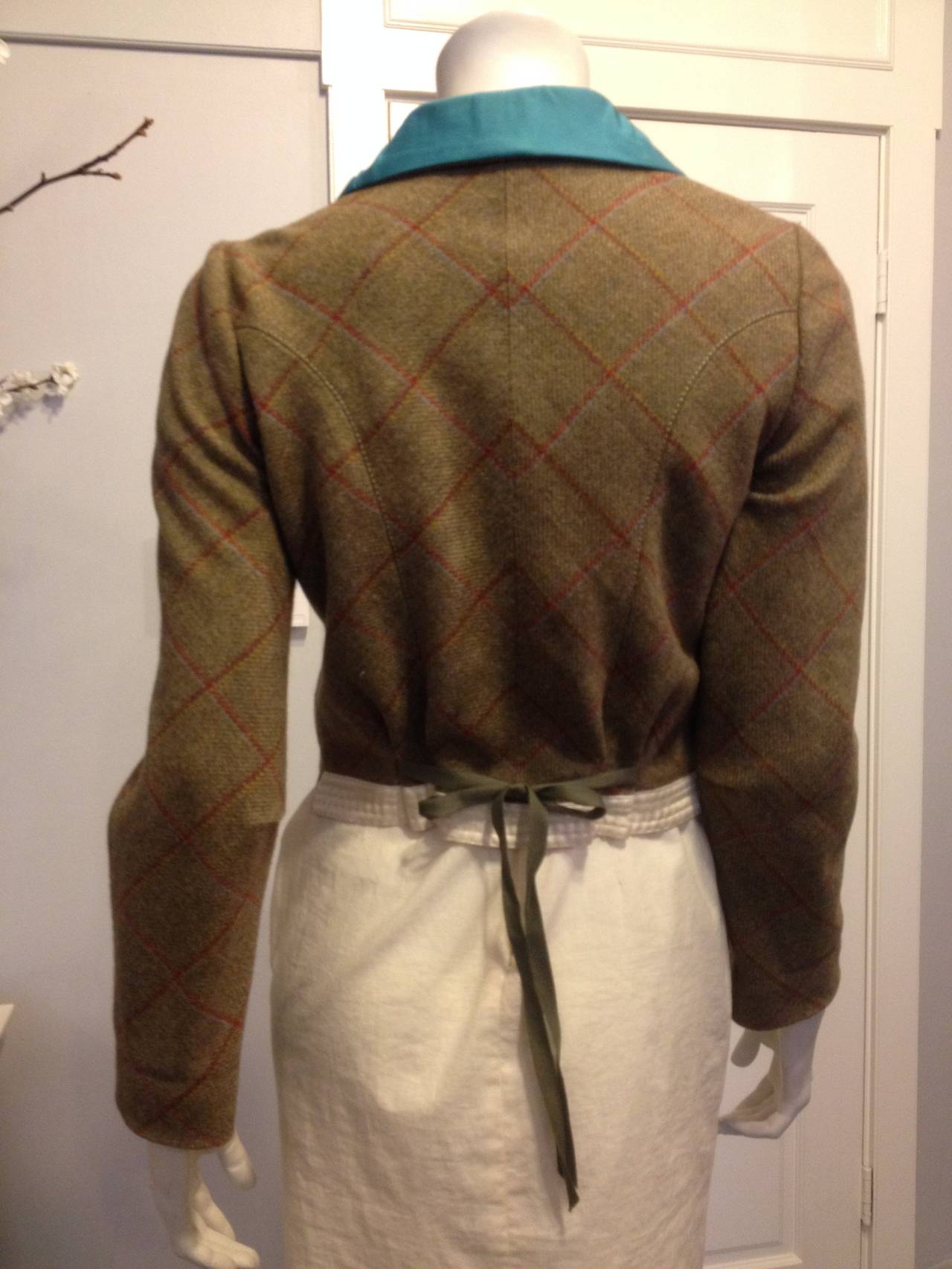 Brown Louis Vuitton Olive Wool Jacket with Teal Lapels For Sale