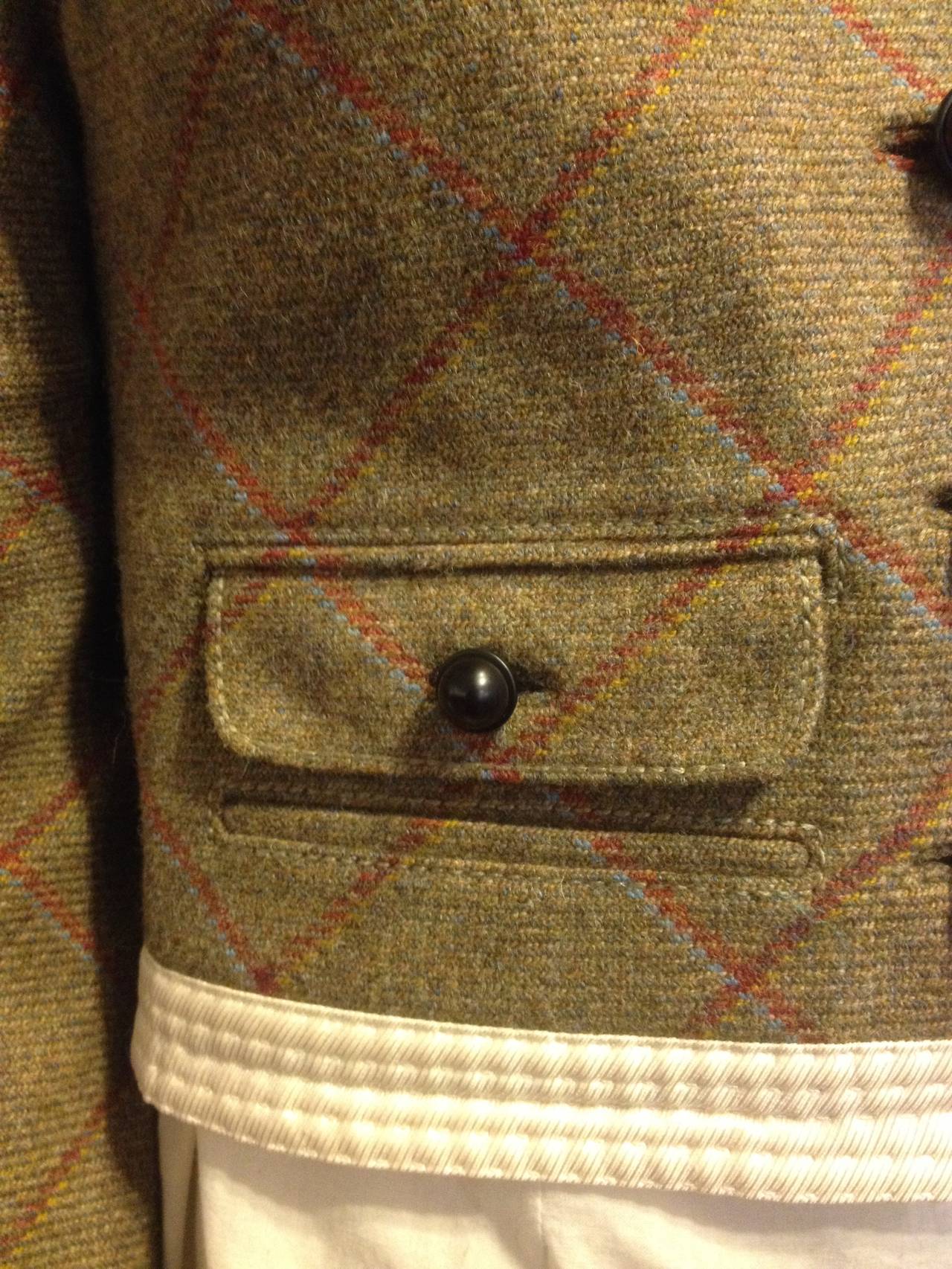 Louis Vuitton Olive Wool Jacket with Teal Lapels For Sale 1