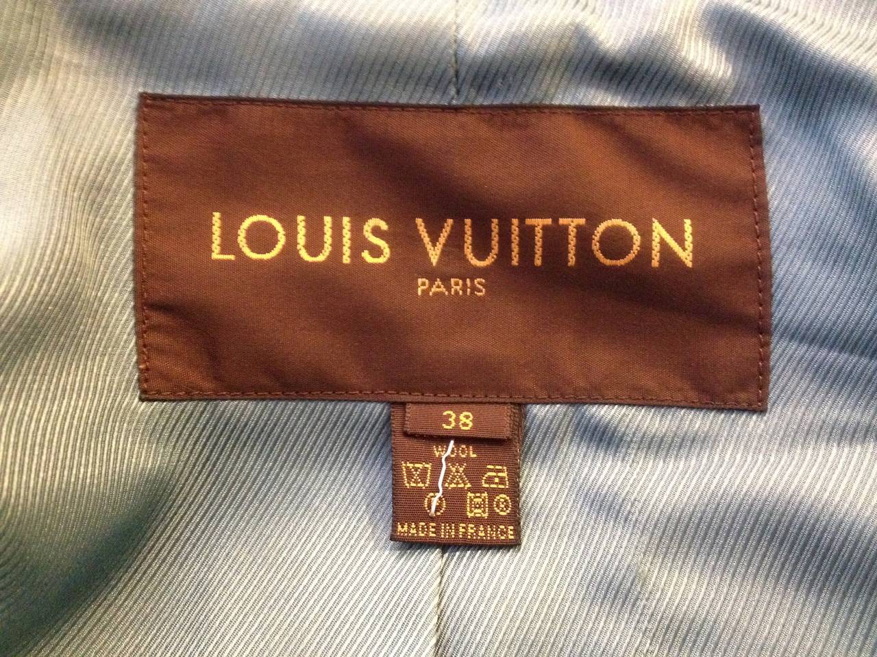 Louis Vuitton Olive Wool Jacket with Teal Lapels For Sale 2