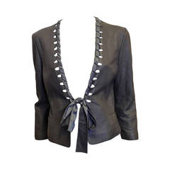 Armani Grey Leather Jacket with Bow