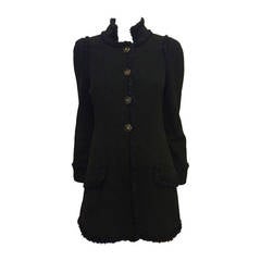 Chanel Black Coat with Fuzzy Trim