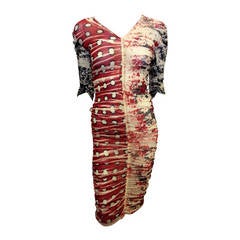 Jean Paul Gaultier Red and Cream Patterned Mesh Dress