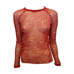 Jean Paul Gaultier Red Patterned Mesh Top