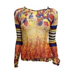 Jean Paul Gaultier Red and Blue Printed Mesh Top