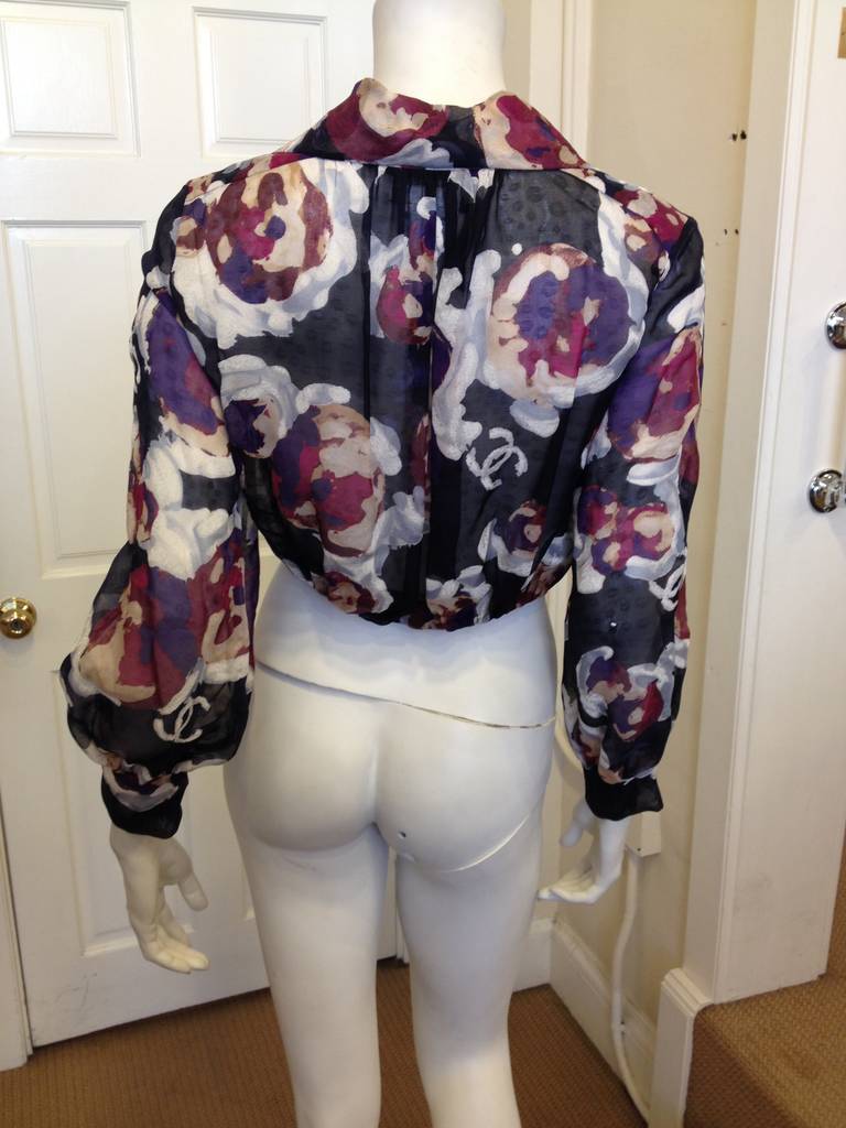 Chanel Magenta Floral Sheer Cropped Jacket 1
