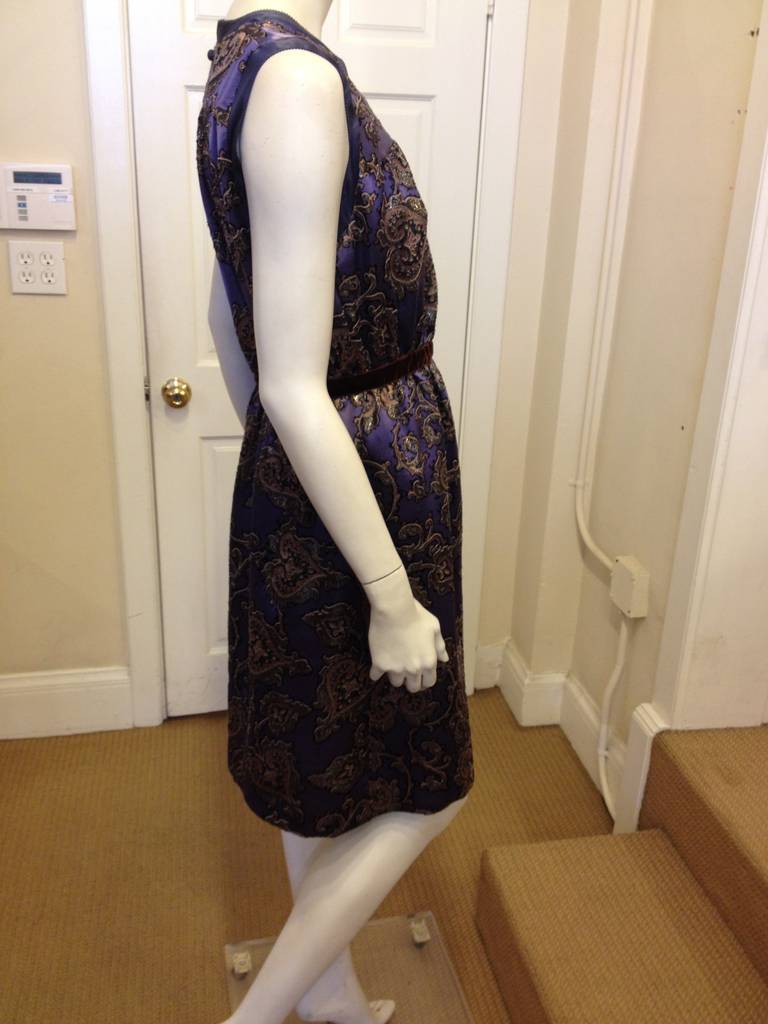 Etro Lilac and Gold Paisley Satin Dress In Excellent Condition In San Francisco, CA