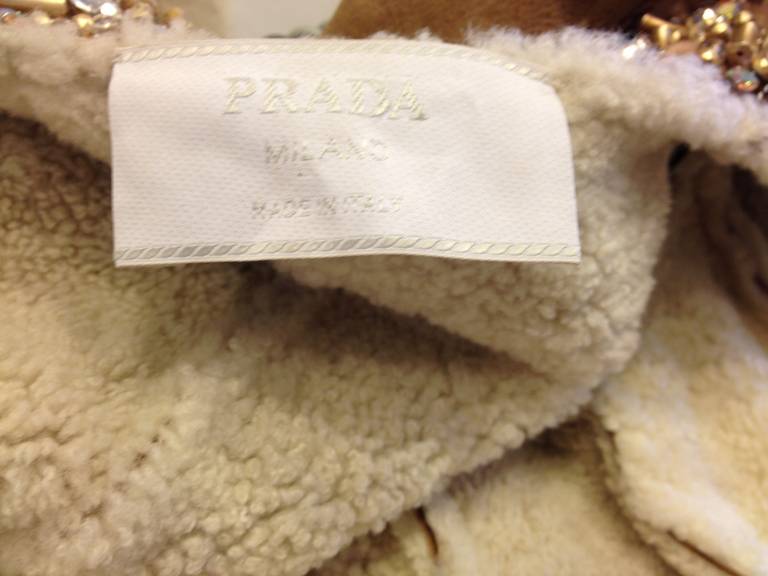 Prada Caramel Shearling Coat with Rhinestones and Fur 2