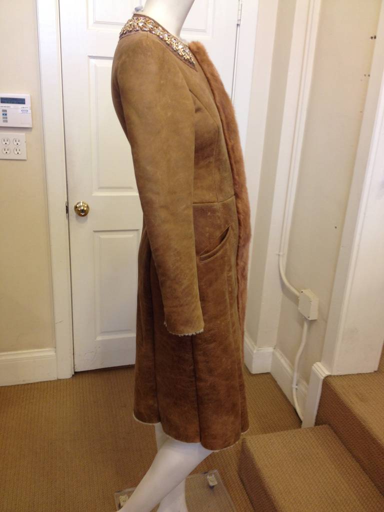 Women's Prada Caramel Shearling Coat with Rhinestones and Fur