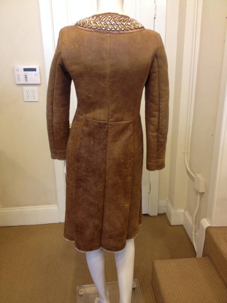 Prada Caramel Shearling Coat with Rhinestones and Fur 1
