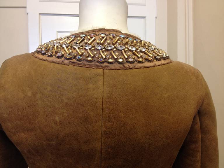 Prada Caramel Shearling Coat with Rhinestones and Fur 3