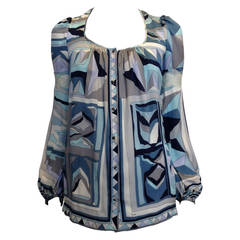 Emilio Pucci Blue Printed Silk Shirt with Lace Insets