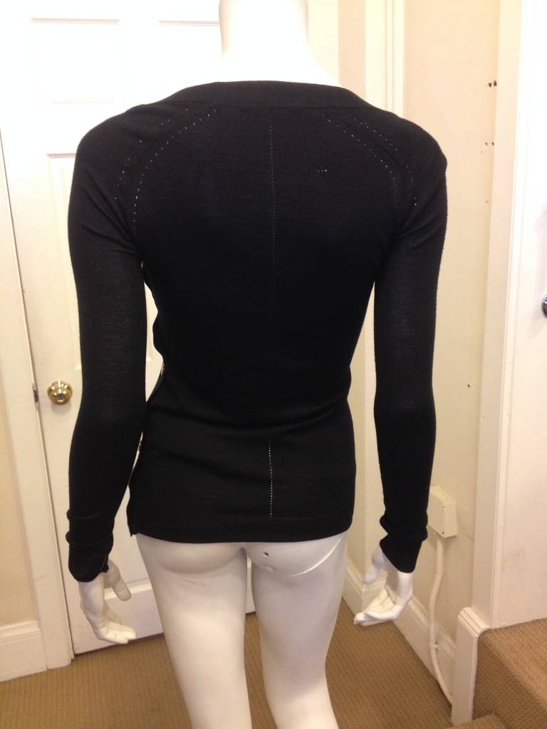 Givenchy Black Scoop Neck Sweater with Gold Buttons In Excellent Condition In San Francisco, CA