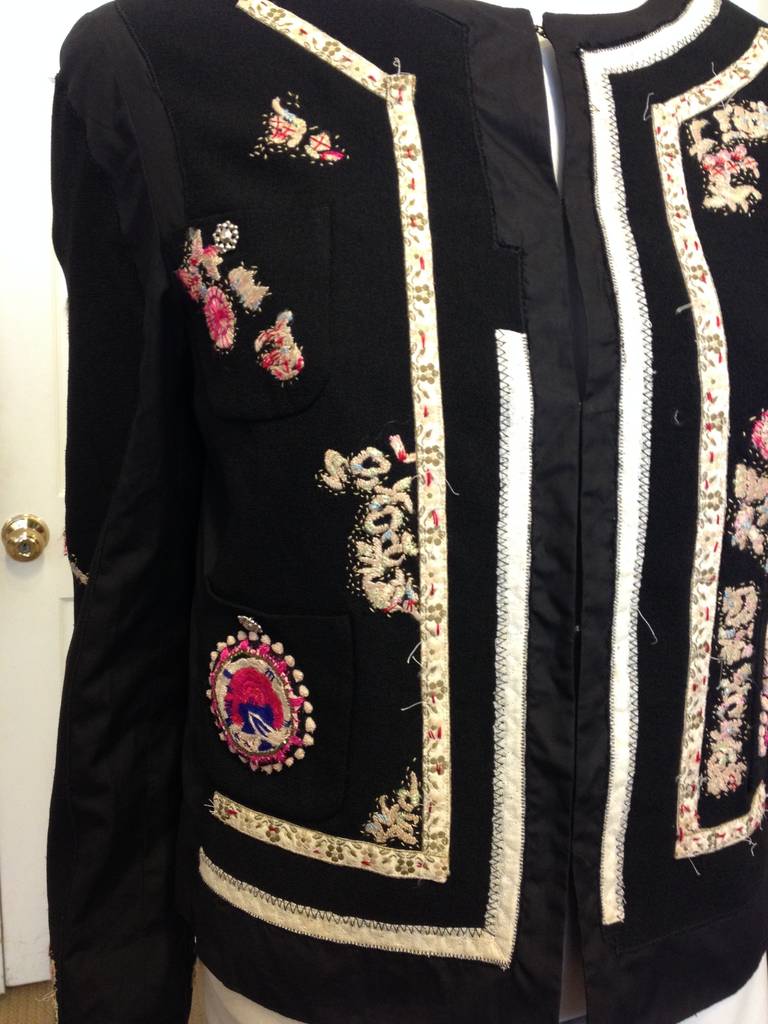 Moschino Black Jacket with Embroidery In Excellent Condition In San Francisco, CA