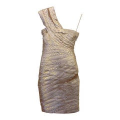 Reem Acra Gold Layered One Shoulder Dress