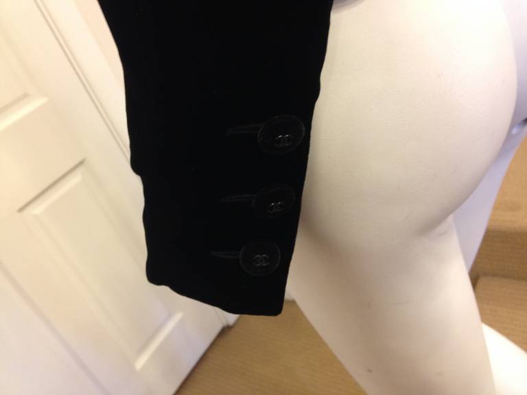 Chanel Black Velvet Cropped Peacoat In Excellent Condition For Sale In San Francisco, CA