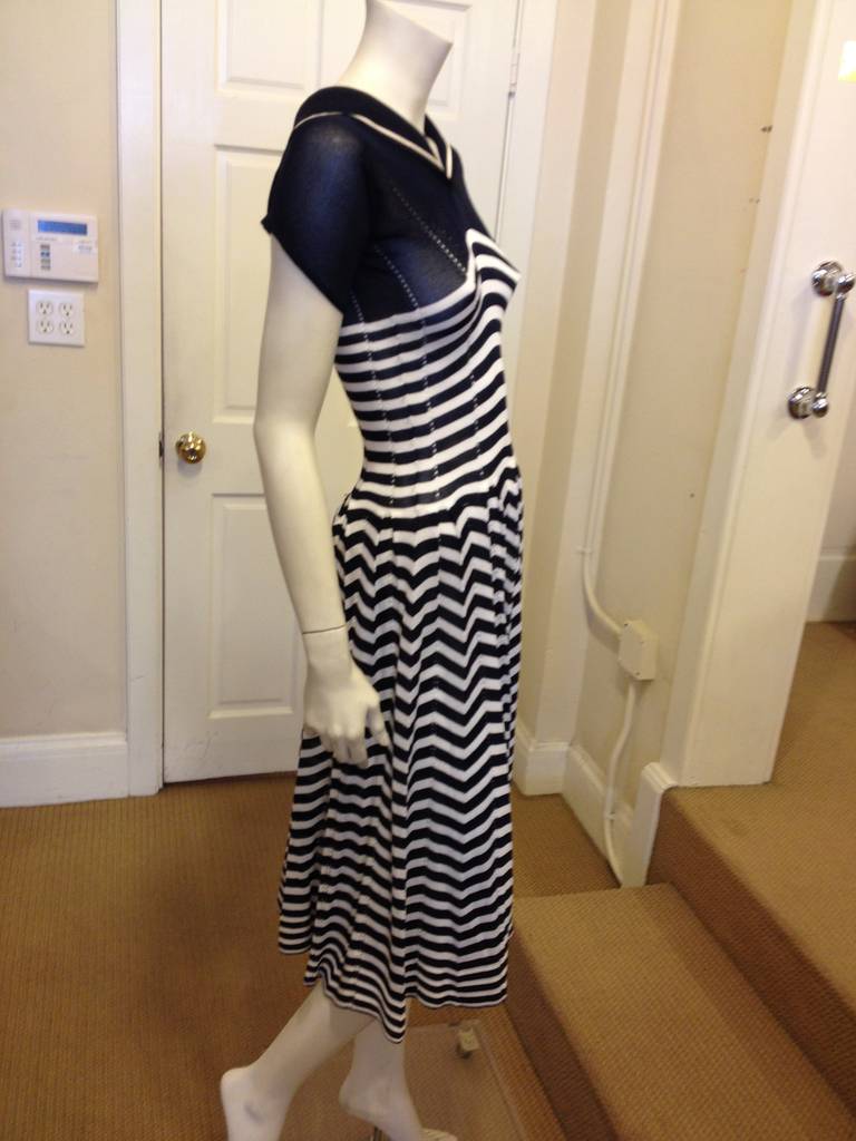 Junya Watanabe Navy and White Knit Dress In Excellent Condition In San Francisco, CA
