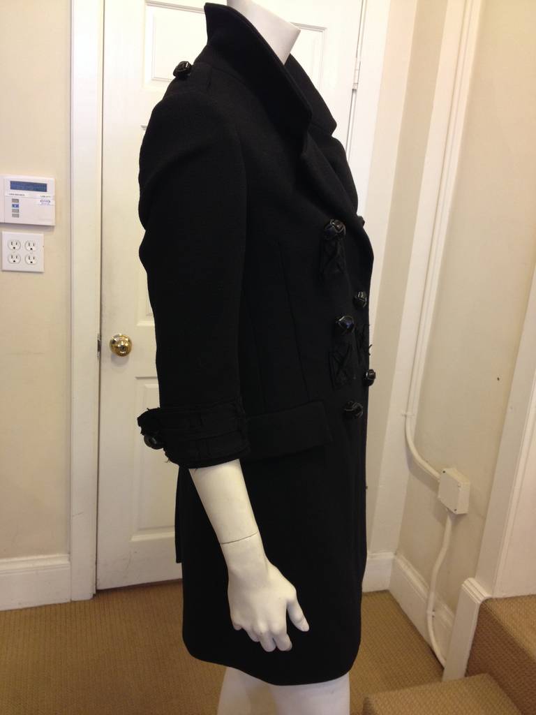 Prada Black Coat with Embroidered Patches In New Condition In San Francisco, CA