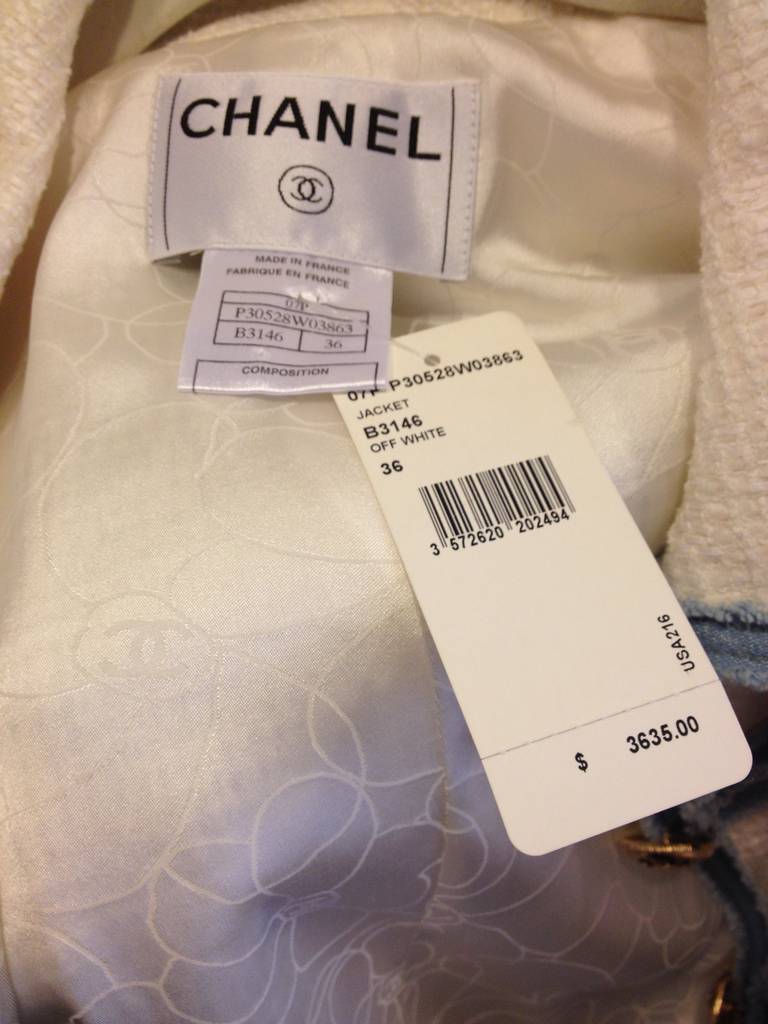 Gray Chanel White Tweed Jacket with Blue Denim Trim