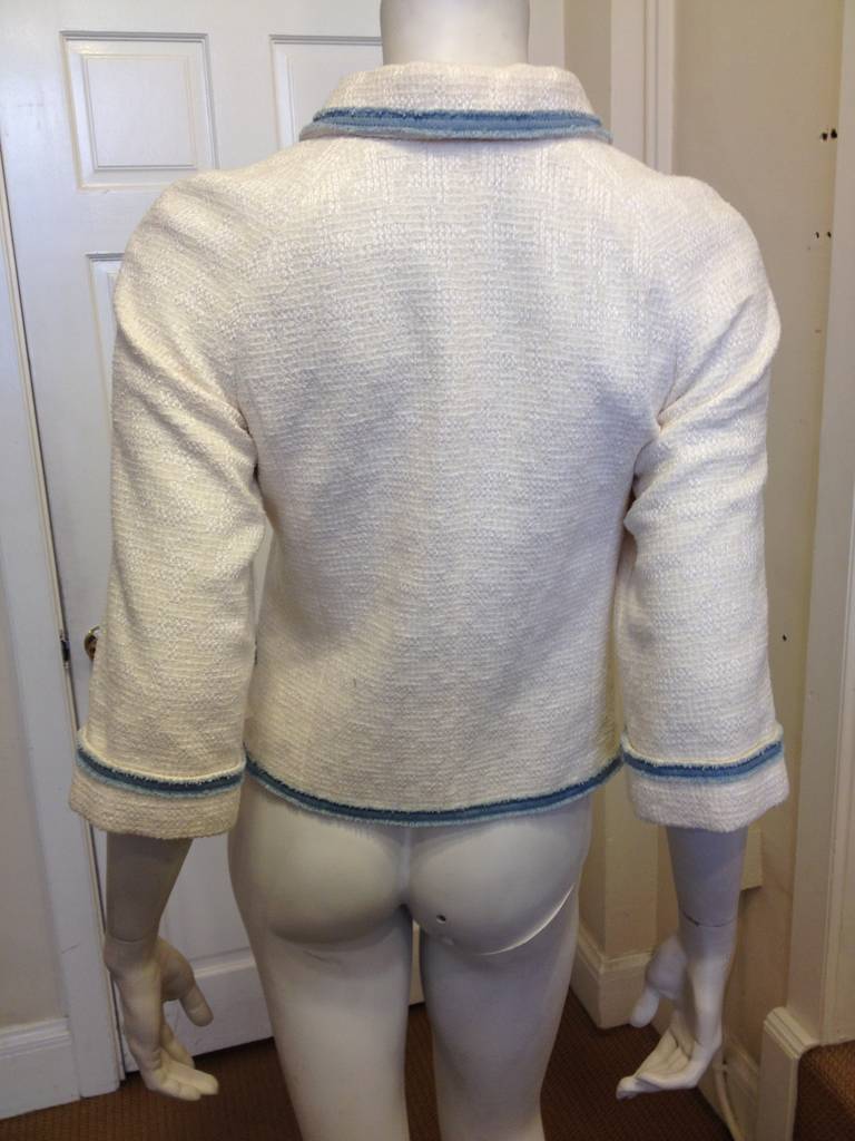 Chanel White Tweed Jacket with Blue Denim Trim at 1stDibs chanel