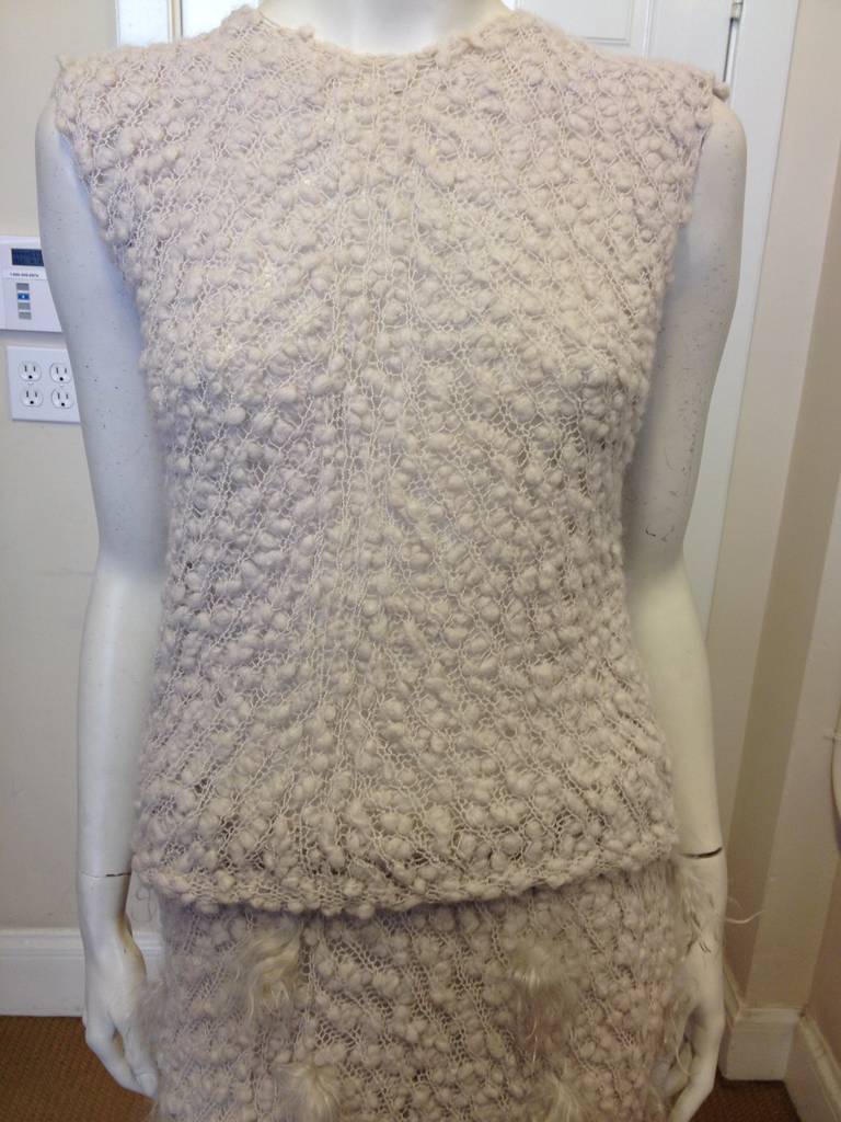 Fendi Cream Knit Suit with Fur Trim
