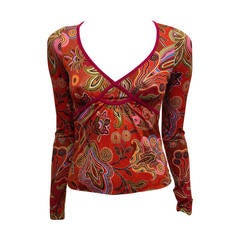 Etro Orange Floral Long Sleeve Top