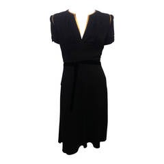 Prada Black Short Sleeve Dress with Gold Leather Trim