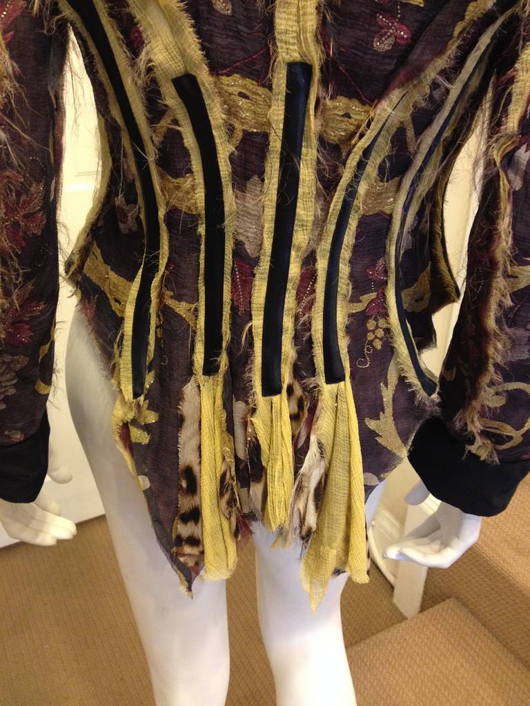 Roberto Cavalli Brown and Chartreuse Chiffon Jacket 1