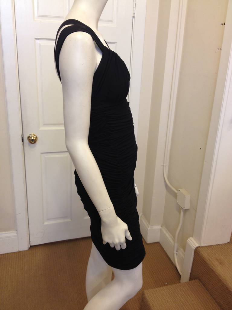 Versace Black Ruched Dress with Scoopneck In Excellent Condition In San Francisco, CA
