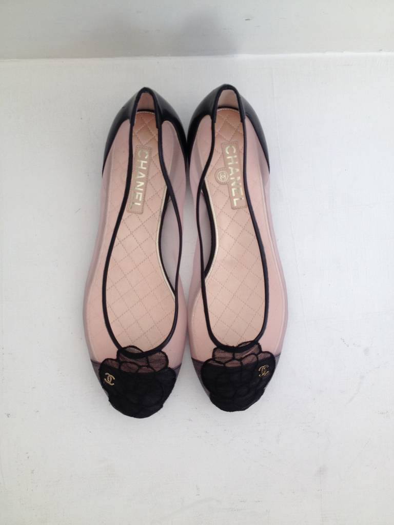 Chanel Black and Pink Sheer Ballet Flats In New Condition In San Francisco, CA