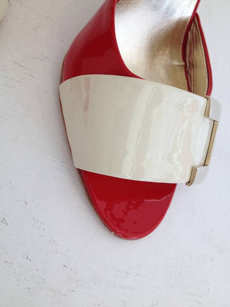 Roger Vivier Red and Cream Patent D'Orsay Heel 1