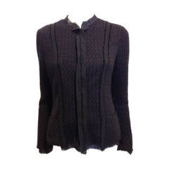 Tse Navy Knit Jacket with Chiffon Trim