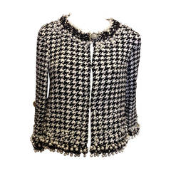 Chanel Black and White Houndstooth Jacket with Pearls
