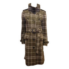 Burberry Olive and Cream Plaid Coat