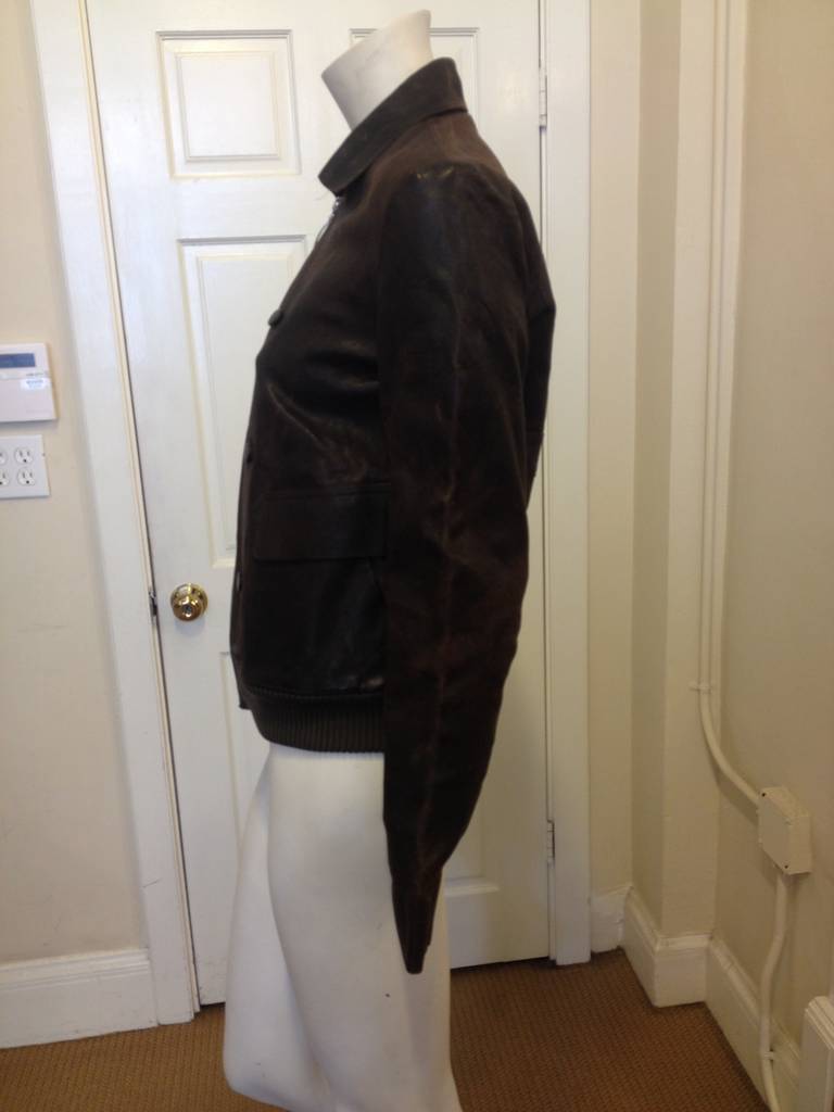 Chloe Dark Brown Leather Bomber Jacket In Excellent Condition In San Francisco, CA
