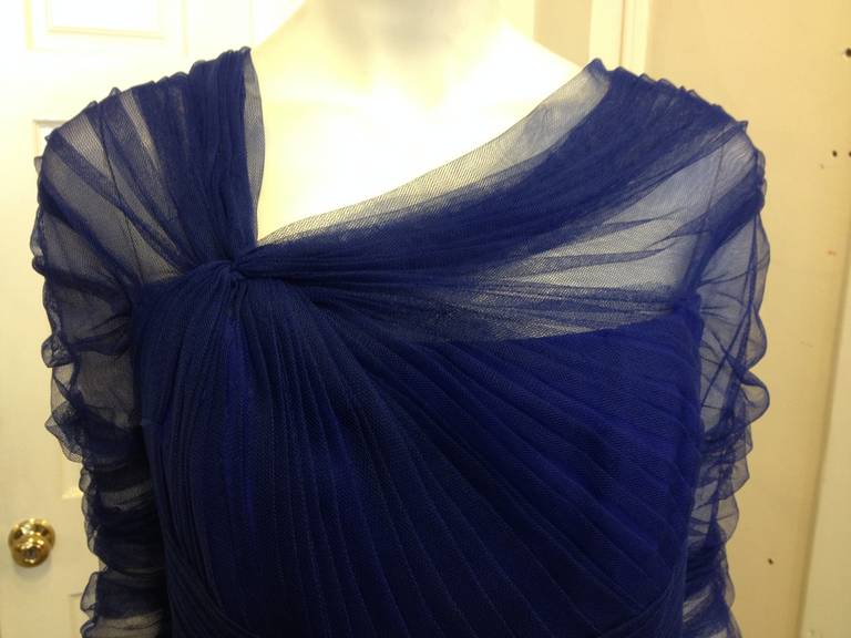 Monique Lhullier Navy Tulle Cocktail Dress