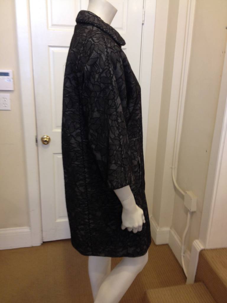 Andrew Gn Grey Wool Coat with Black Lace Overlay In Excellent Condition In San Francisco, CA