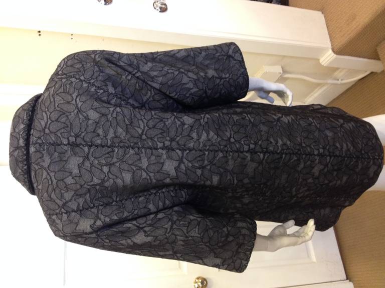 Women's Andrew Gn Grey Wool Coat with Black Lace Overlay